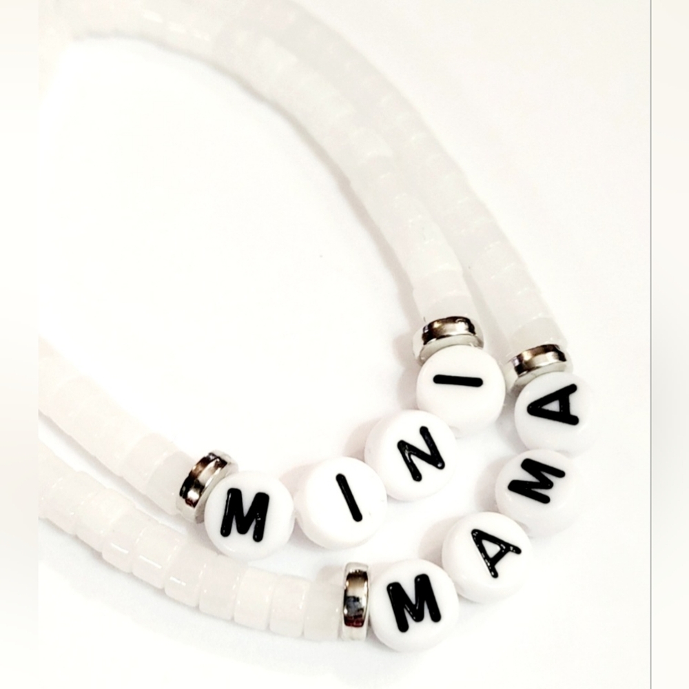 Womens and Girls Heishi Bead Stone Mama n' Mini Bracelet Set
